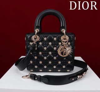 Dior M0531 Small Lady Dior Bag Black Cannage Lambskin with Gold-Finish Sun Studs