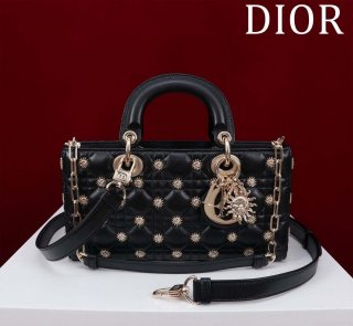 Dior M0540 Medium Lady D-Joy Bag Black Cannage Lambskin with Gold-Finish Sun Studs