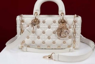 Dior M0540 Medium Lady D-Joy Bag White Cannage Lambskin with Gold-Finish Sun Studs