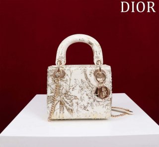 Dior M0505 Mini Lady Dior Bag Beige Embroidered Magpie Gold Beads