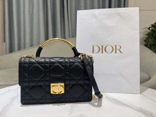 Dior M4402 Medium Dior Ange Bag Black Macrocannage Calfskin