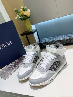 Dior 3SH132 B27 High Top Sneaker Gray and white Calfskin With Oblique Jacquard