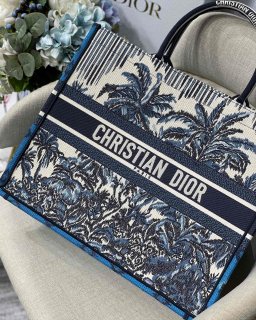 Dior Book Tote M1286 Blue Dior Palms Embroidery