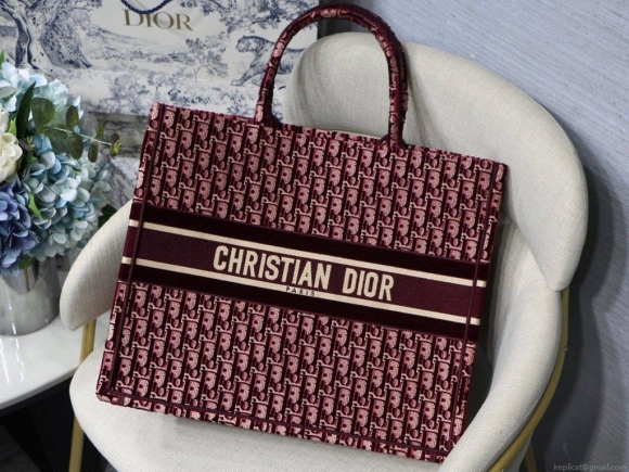 Dior Book Tote M1286 Burgundy Dior Oblique Embroidery