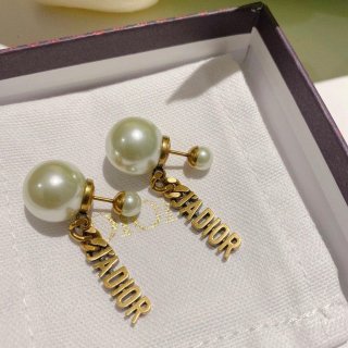 Dior J’ADIOR Earrings Antique Gold-Finish Metal White Resin Pearls and White Crystals 20202