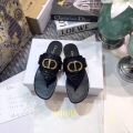 Dior KCQ386 Diro 30 Montaigne Flat Thong Sandals Calfskin Black Gold