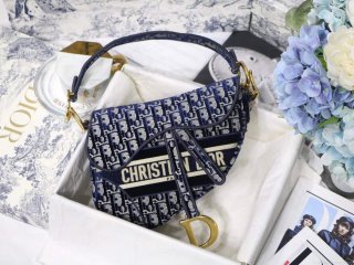 Dior M0446 Dior Saddle Bag Blue Dior Oblique Embroidery