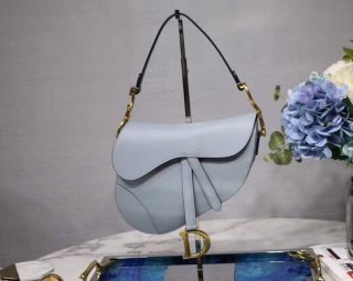 Dior M0446 Dior Saddle Bag M0447 Light Blue Grained Calfskin