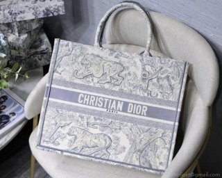 Dior M1286 Book Tote Christian Dior Shoulder Shopping Bag Lion Printer Gray