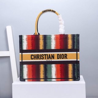 Dior M1286 Dior Book Tote Red Multicolor D-Stripes Embroidery