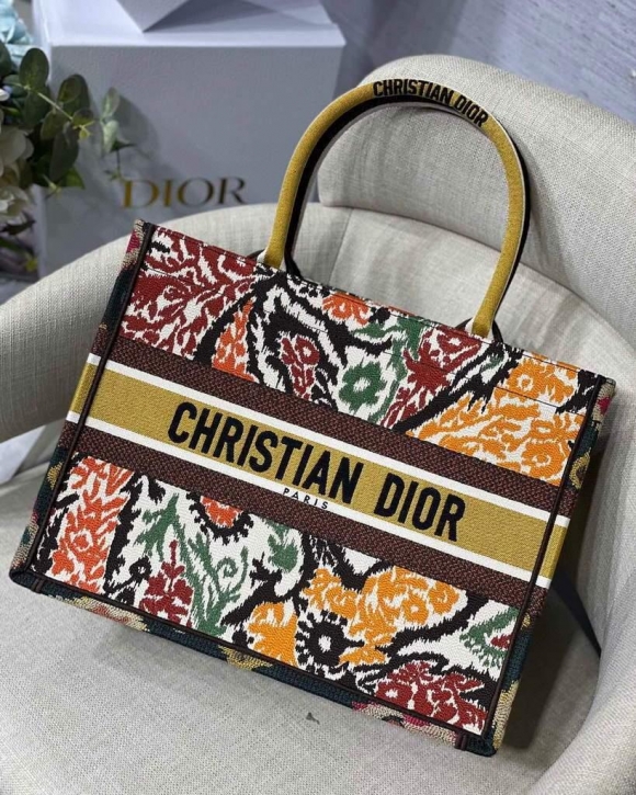 Dior M1286 Dior Book Tote Yellow Multicolor Dior Paisley Embroidery