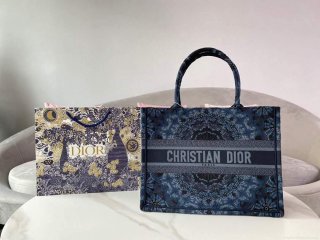 Dior M1296 Small Dior Book Tote Navy Blue Dior Constellation Embroidery