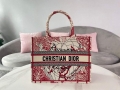 Dior M1296 Small DIOR BOOK TOTE Red and White D-Royaume d’Amour Embroidery Red and white