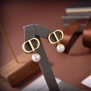 Dior Petit CD Earrings Gold-Finish Metal and White Resin Pearls 20191