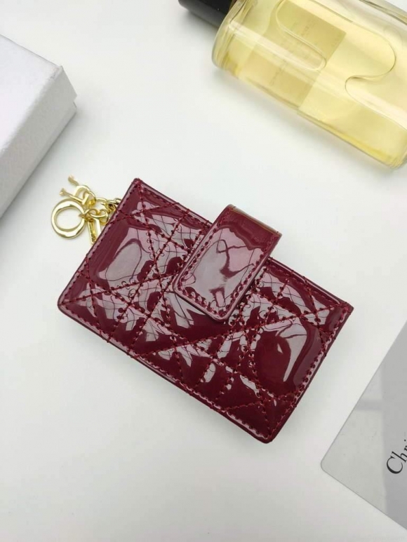 Dior S0074 Wallet Lady dior 5-Gusset card holder Wind Red Patent Cannage Calfskin