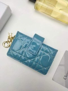 Dior S0074 Wallet Lady dior 5-Gusset card holder Blue Patent Cannage Calfskin