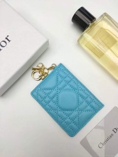 Dior S0126 Dioramour Lady Dior card holder Blue Patent Cannage Calfskin