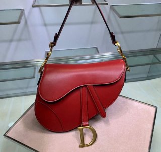 Dior M0446 Dior Saddle Bag M0447 Red Goatskin Gold Hardware