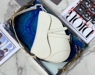 Dior M0446 Dior Saddle Bag M0447 White Ultramatte Calfskin