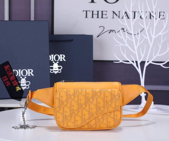 Dior 1ADPO223 Saddle Belt Bag Dior Oblique Galaxy Leather Yellow