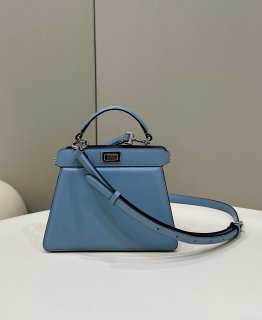 Fendi 8BN335 Peekaboo ISeeU Petite Light Blue Padded Nappa Leather Bag