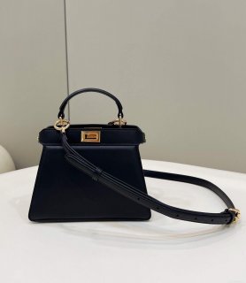 Fendi 8BN335 Peekaboo ISeeU Petite Padded Nappa Leather Bag Black