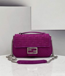 Fendi 8BR793 Midi Baguette Chain FF Fabric Bag Purple