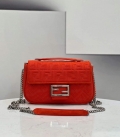 Fendi 8BR793 Midi Baguette Chain FF Fabric Bag Red