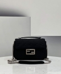 Fendi 8BR793 Midi Baguette Chain FF Fabric Bag Black