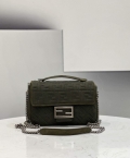 Fendi 8BR793 Midi Baguette Chain FF Fabric Bag Green