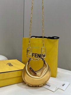 Fendi 7AS089 Nano Fendigraphy Gold leather Charm 80056S