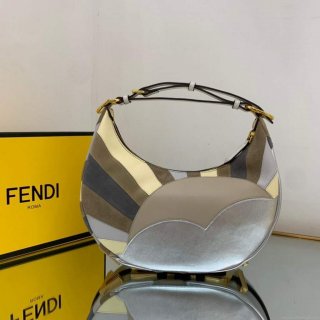 Fendi 8BR798 Fendigraphy Small Leather bag with multicolour inlay Silver