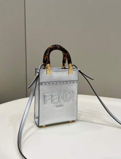 Fendi 8BS051 Mini Sunshine Silver laminated leather shopper