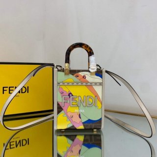 Fendi 8BS051 Mini Sunshine Brown FF printed fabric mini bag