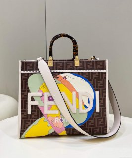 Fendi 8BH386 Sunshine Medium FF Glazed Fabric Shopper