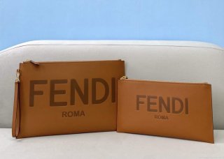 Fendi 8N0178AC9L Fendi logo flat pouch clutch 8370L Tan