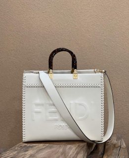 Fendi 8BH386 Sunshine Medium Fuchsia Leather Shopper Bag 8535 White