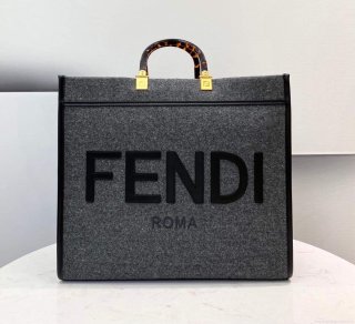 Fendi 8BH372 Sunshine Large Gray Flannel Shopper Bag 8266c