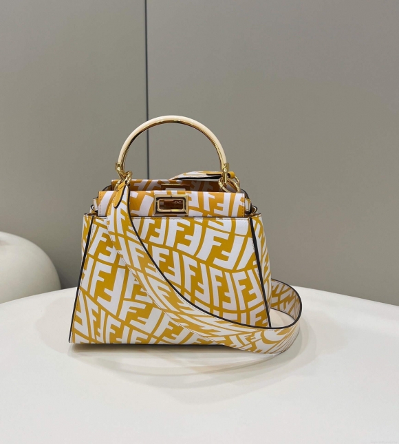 Fendi 8BN244 Peekaboo Signature Mini Bag Yellow White