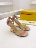 Fendi 8X8306 First Fendace Leather high-heeled Sandals pink