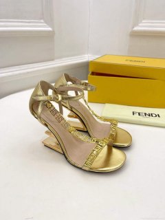 Fendi 8X8306 First Fendace Leather high-heeled Sandals gold