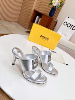 Fendi 8R8287 Baguette Slides Leather Silver