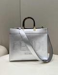 Fendi 8553 Sunshine Medium Bag 8BH386 Silver Laminated leather shopper