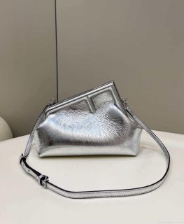 Fendi 8BP129 First Small Silver laminated leather bag 80018M