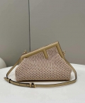 Fendi 8BP129 Fendi First Small Beige raffia macrame bag Apricot