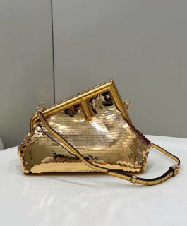 Fendi 8BP129 Fendi First Small Gold-colored leather and sequinned bag 80066