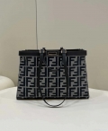 Fendi 8BH374 X-Tote Gray houndstooth wool shopper with FF embroidery