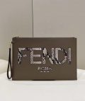 Fendi 8N0178AC9L Fendi logo flat pouch clutch 8370L Gray