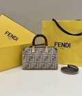 Fendi 8BL145 By The Way Mini Midi Dove gray FF tapestry fabric bag small Boston bag