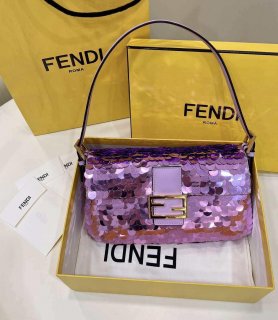 Fendi 8BR792 Medium Baguette 1997 Purple Satin Bag with Sequins 8528